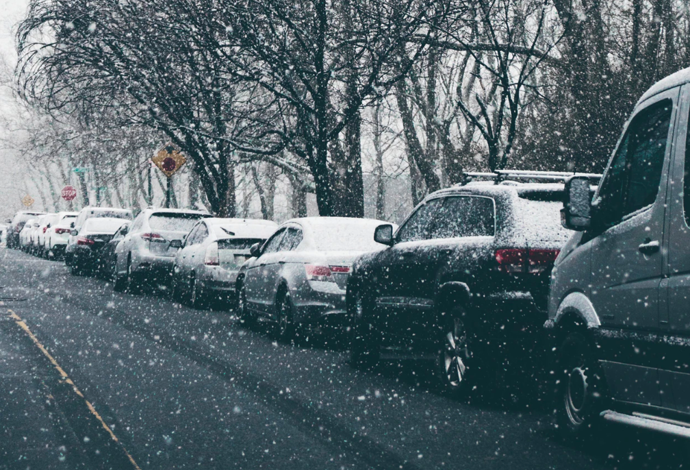 Snow covered vehicles