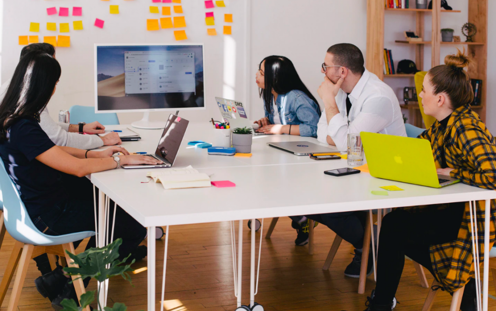 Group of coworkers learning together